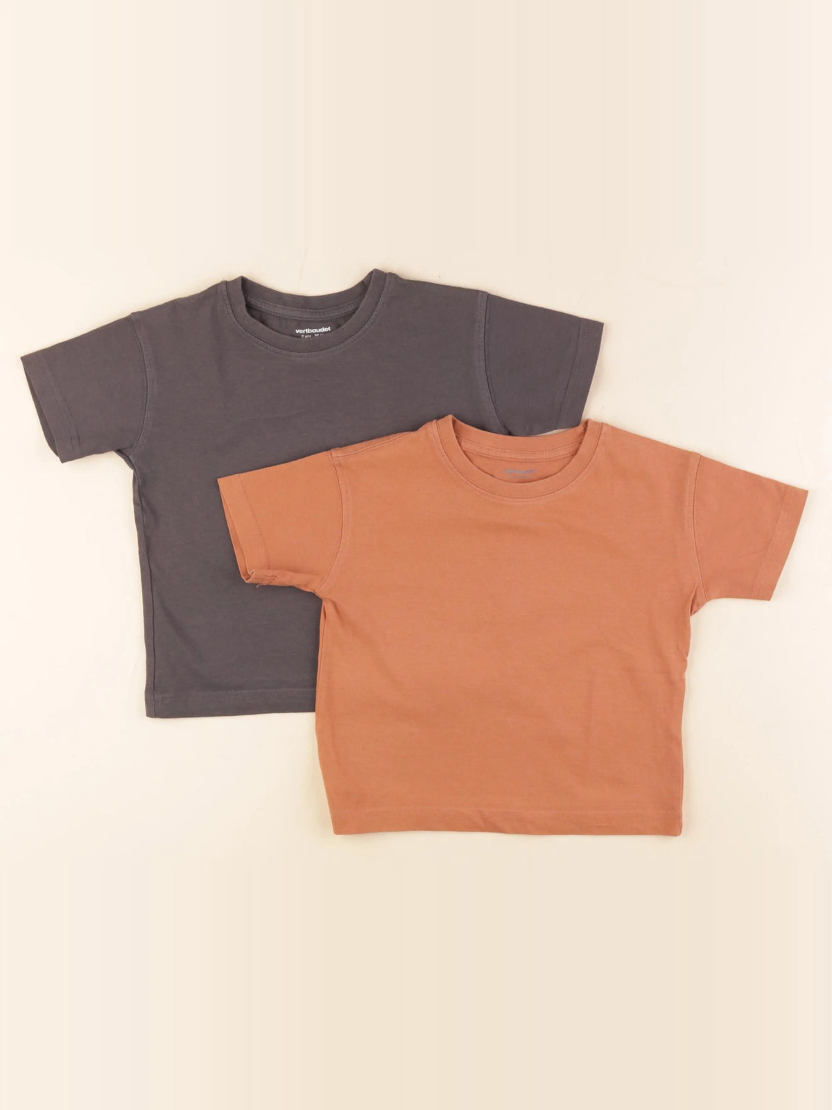 Vertbaudet - lot de 2 tee-shirts marron, gris - 2 ans