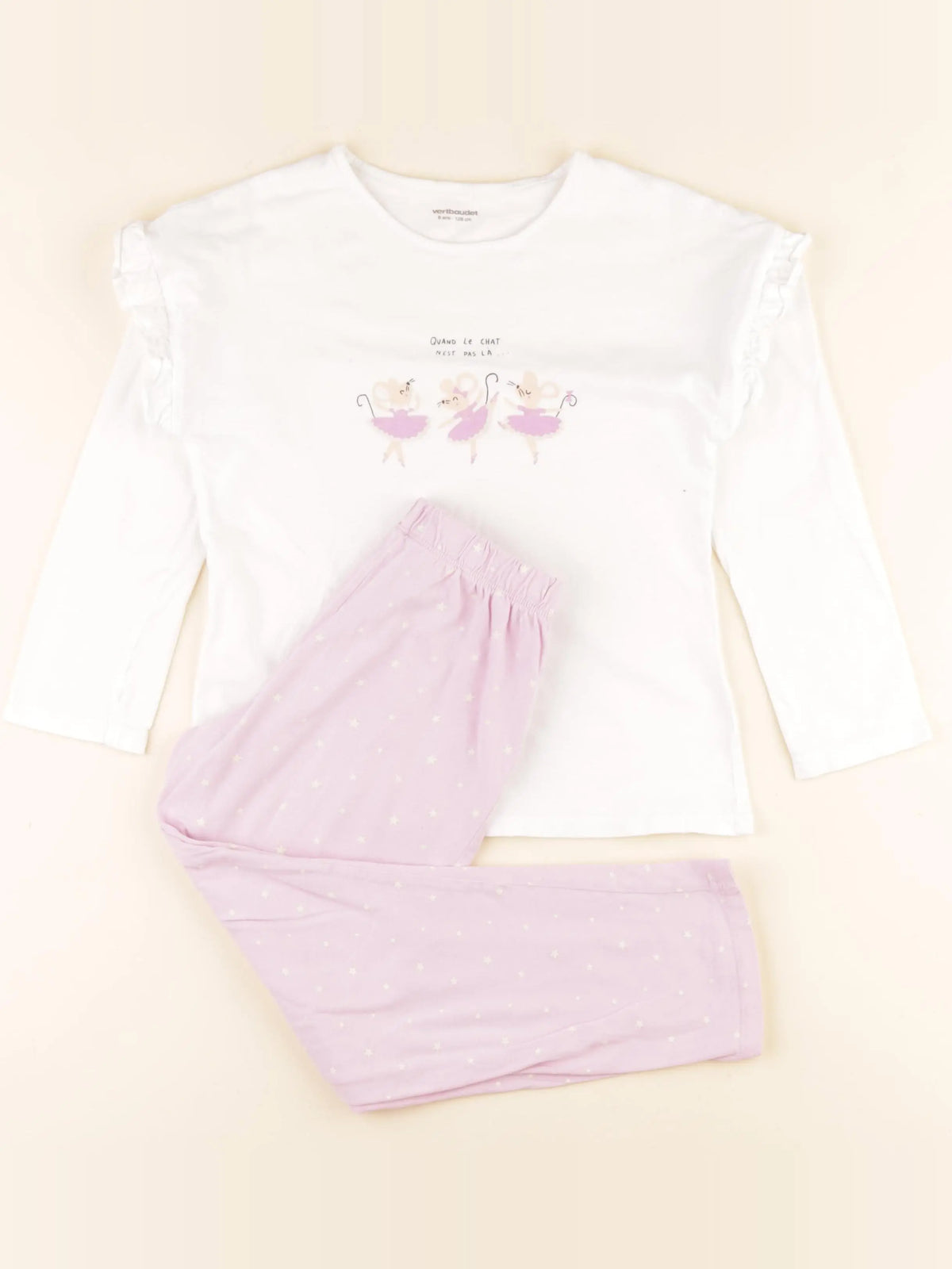 Vertbaudet - pyjama coton blanc, violet - 8 ans