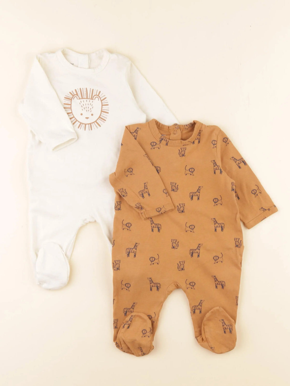Vertbaudet - lot de 2 pyjamas coton marron, beige - 3 mois
