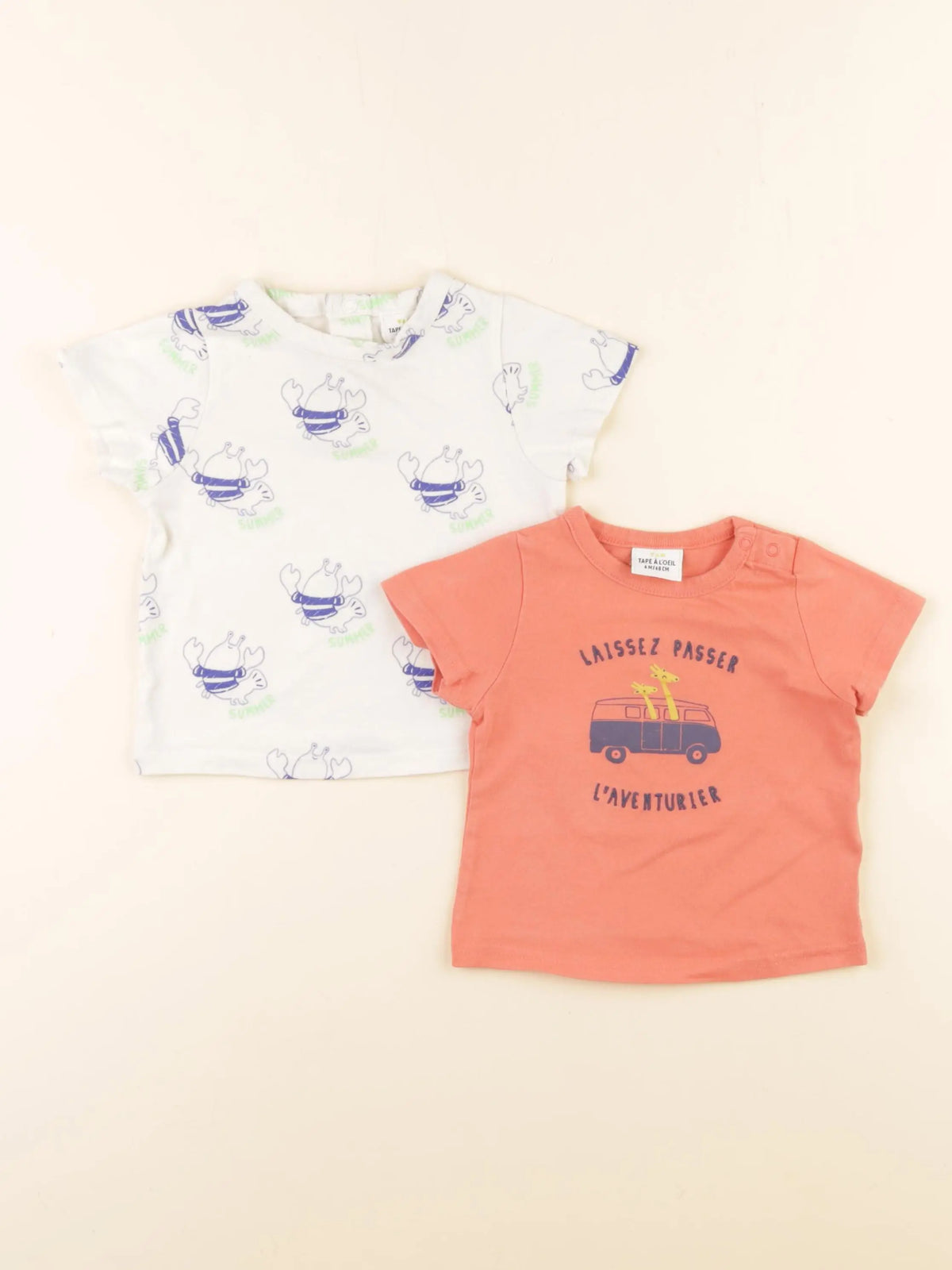 Tape à l'oeil - lot de 2 tee-shirts bleu, orange - 6 mois