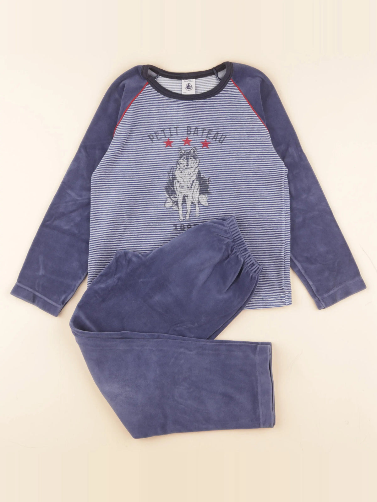 Petit Bateau - pyjama velours bleu - 8 ans
