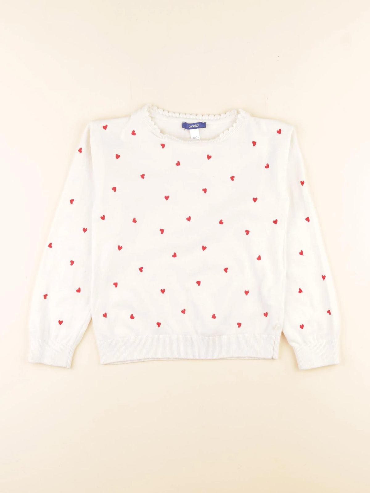Okaidi - pull blanc, rouge - 8 ans