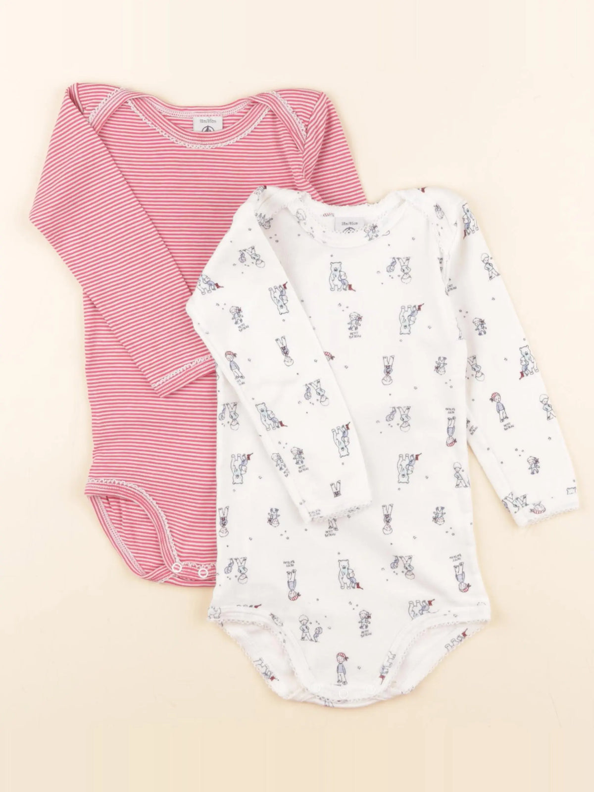 Petit Bateau - lot de 2 bodies en coton blanc, rose - 18 mois
