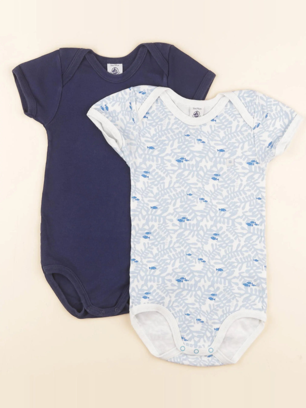 Petit Bateau - lot de 2 bodies en coton blanc, bleu - 3 ans