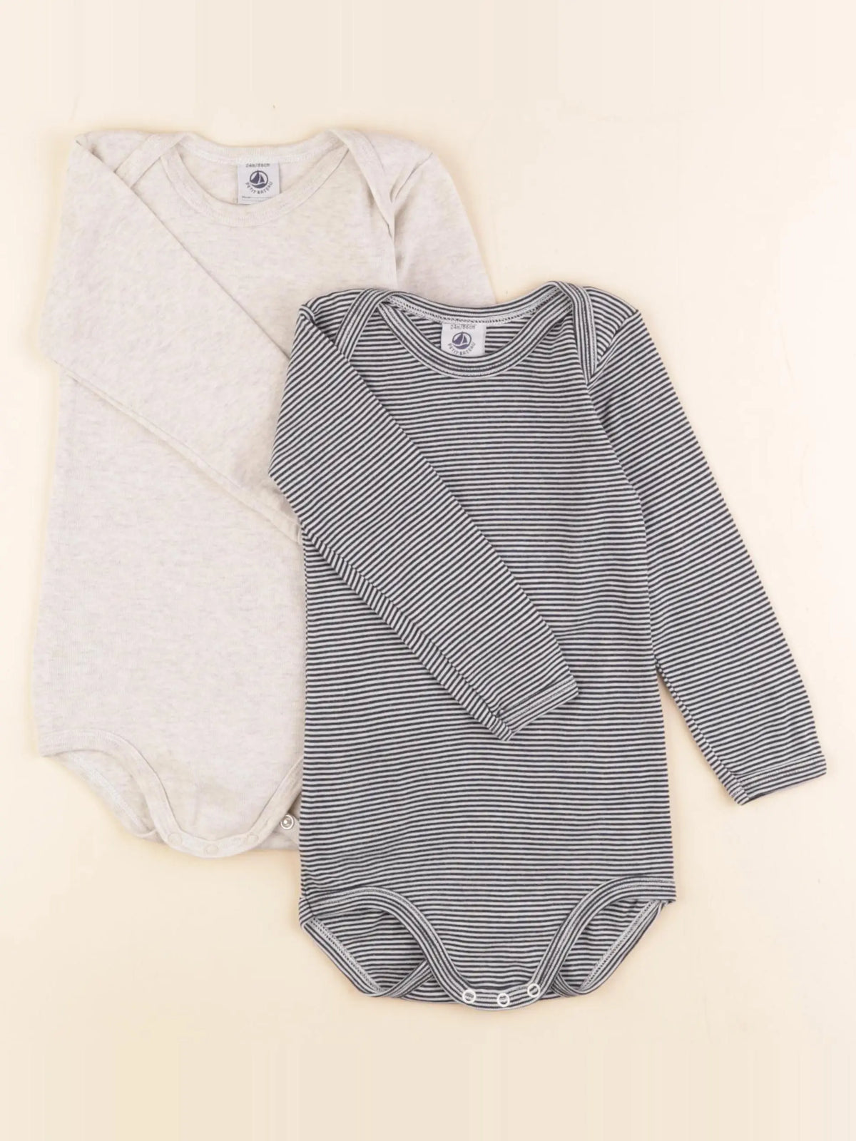 Petit Bateau - lot de 2 bodies en coton gris, bleu - 24 mois