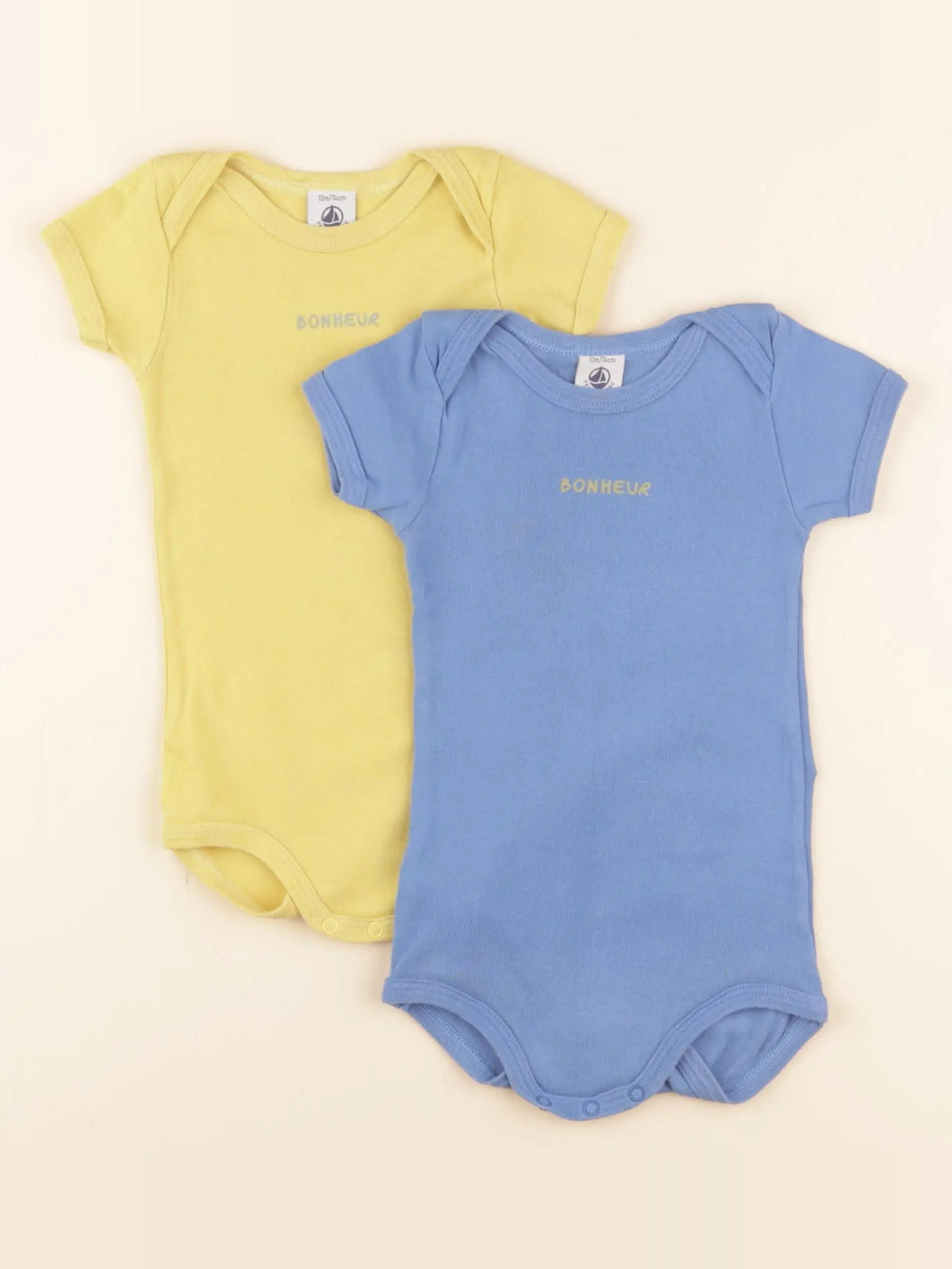 Petit Bateau - lot de 2 bodies en coton bleu, jaune - 12 mois