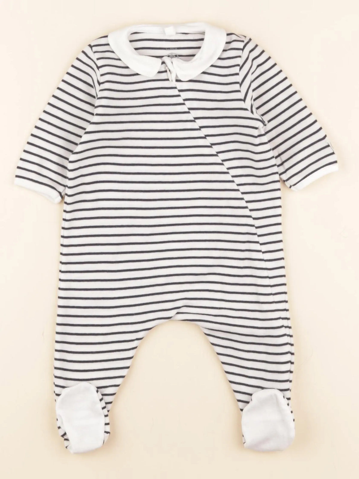Petit Bateau - pyjama coton blanc, bleu - 3 mois