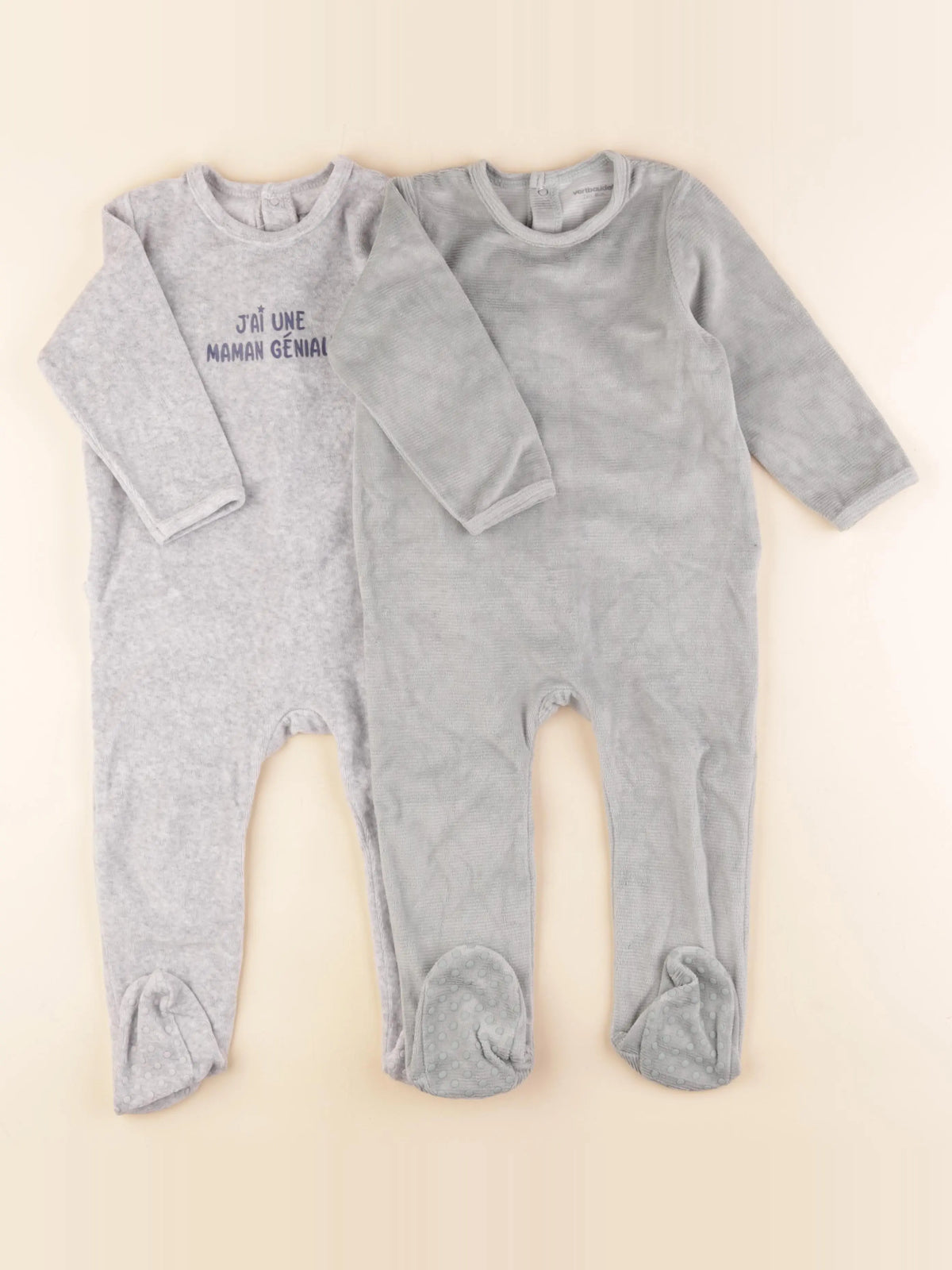 Vertbaudet - lot de 2 pyjamas velours vert, gris - 2 ans