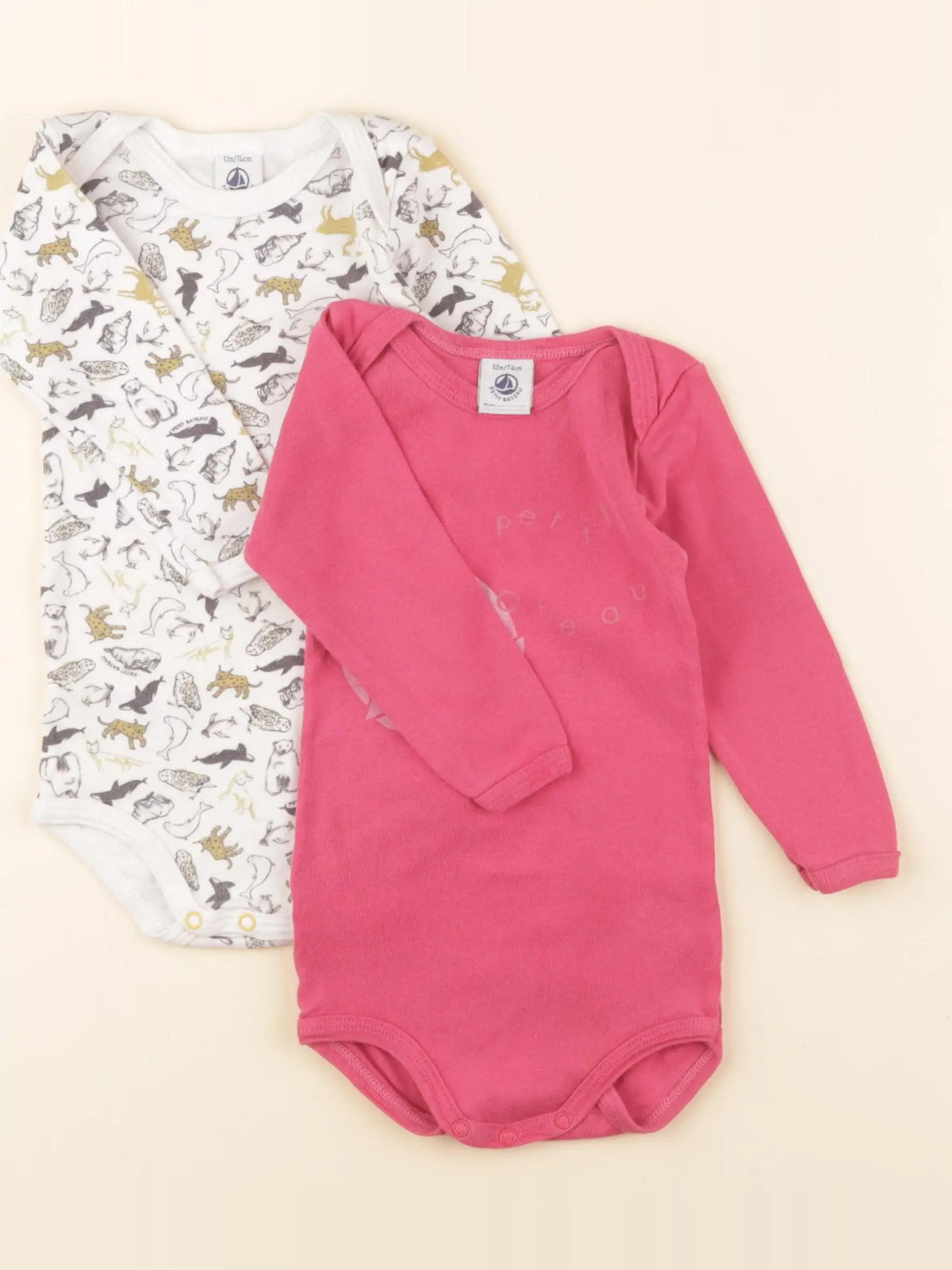 Petit Bateau - lot de 2 bodies en coton rose - 12 mois