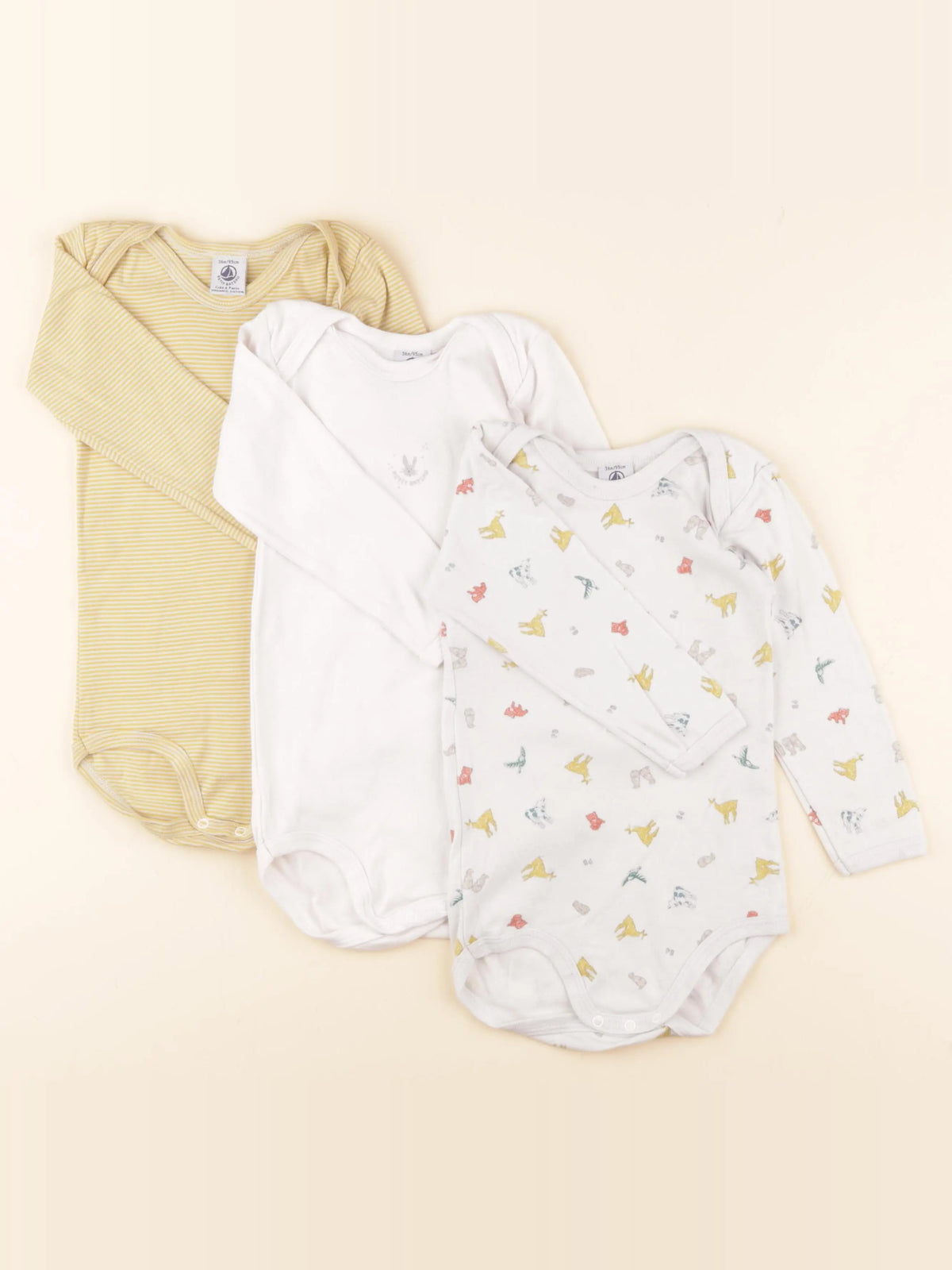 Petit Bateau - lot de 3 bodies en coton blanc - 36 mois