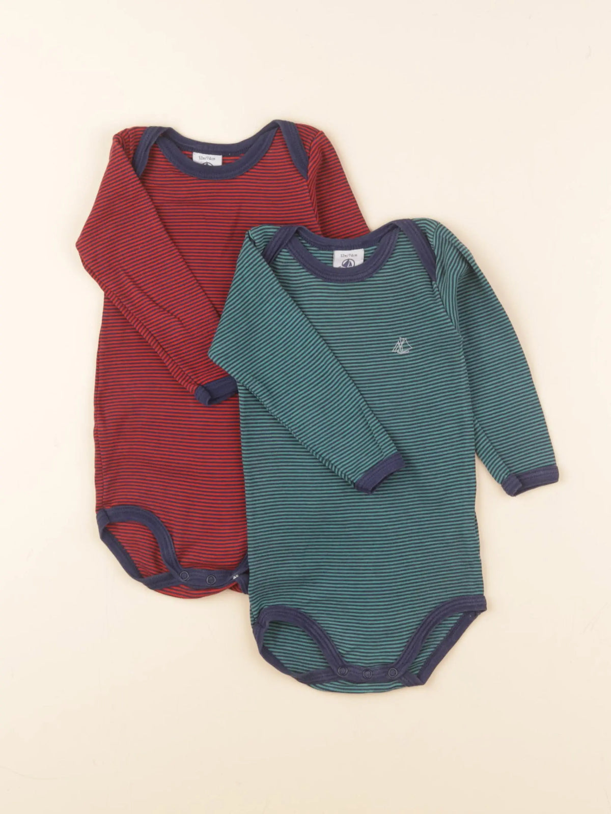 Petit Bateau - lot de 2 bodies en coton vert - 12 mois