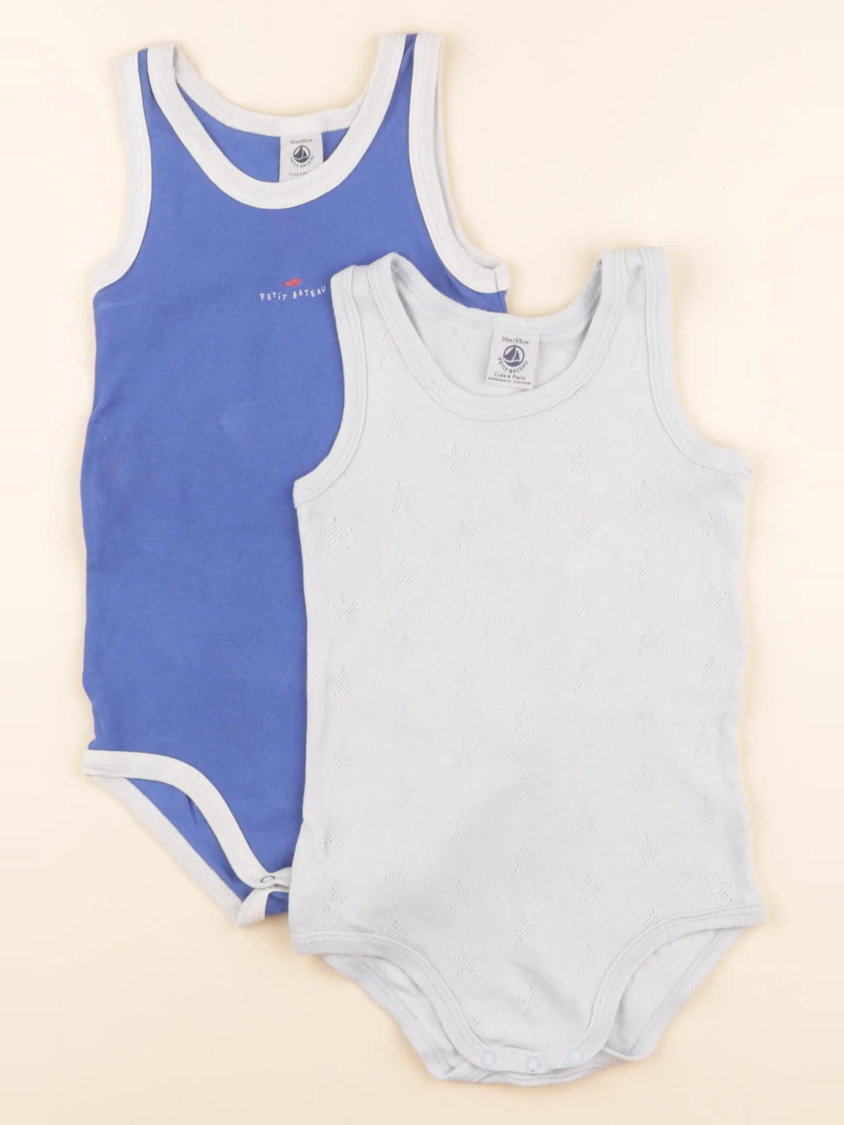 Petit Bateau - lot de 2 bodies en coton bleu - 36 mois