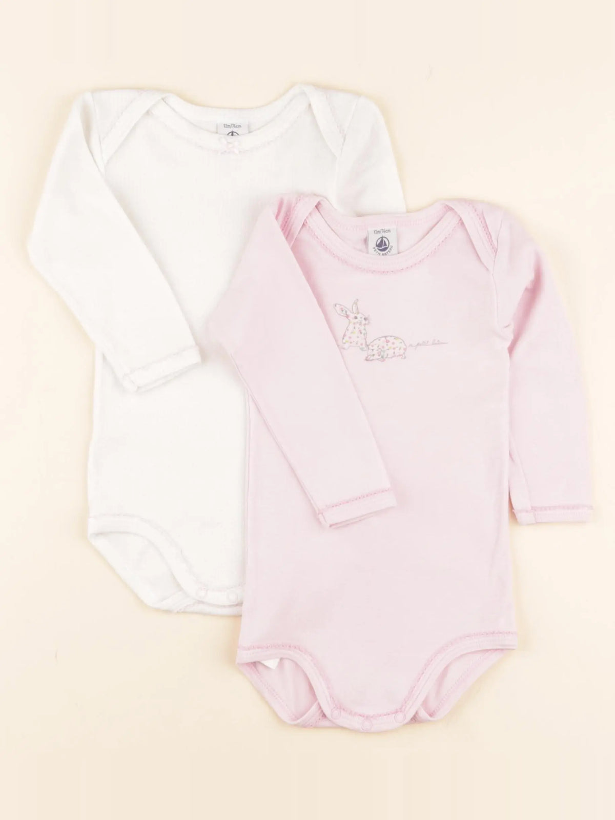 Petit Bateau - lot de 2 bodies en coton rose - 12 mois