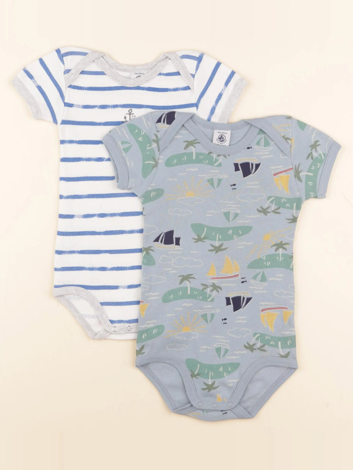 Petit Bateau - lot de 2 bodies en coton bleu - 24 mois