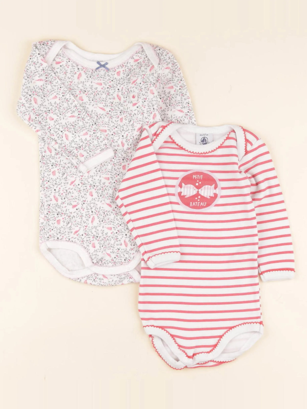 Petit Bateau - lot de 2 bodies en coton rose - 6 mois