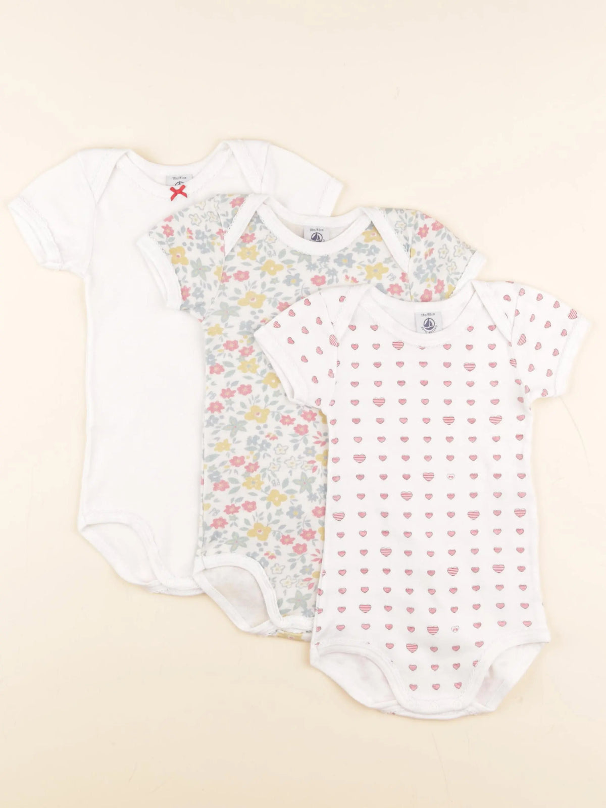 Petit Bateau - lot de 3 bodies en coton blanc - 18 mois