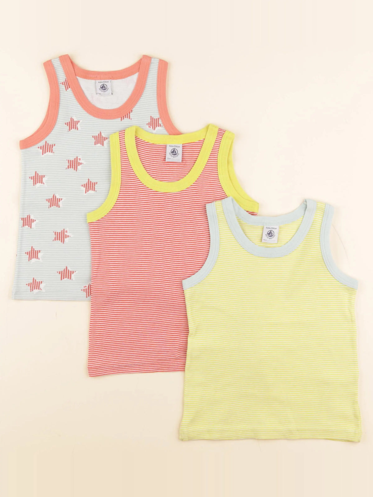 Petit Bateau - lot de 3 maillots de corps multicolore - 4 ans