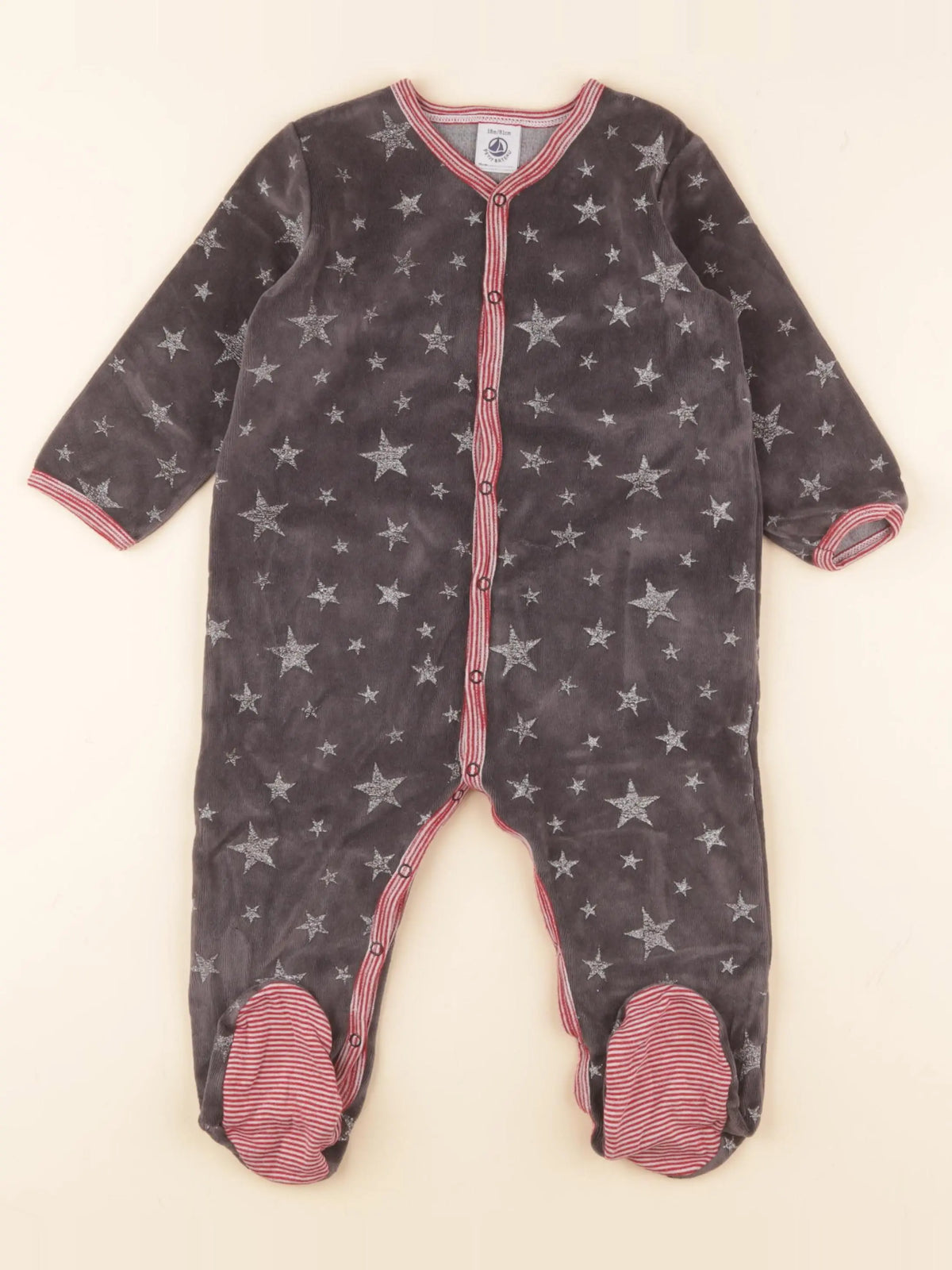 Petit Bateau - pyjama velours gris, argent - 18 mois