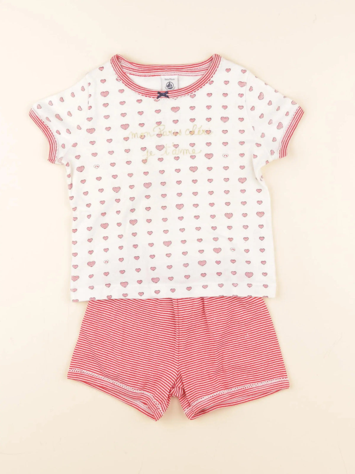 Petit Bateau - pyjama coton blanc, rouge - 3 ans