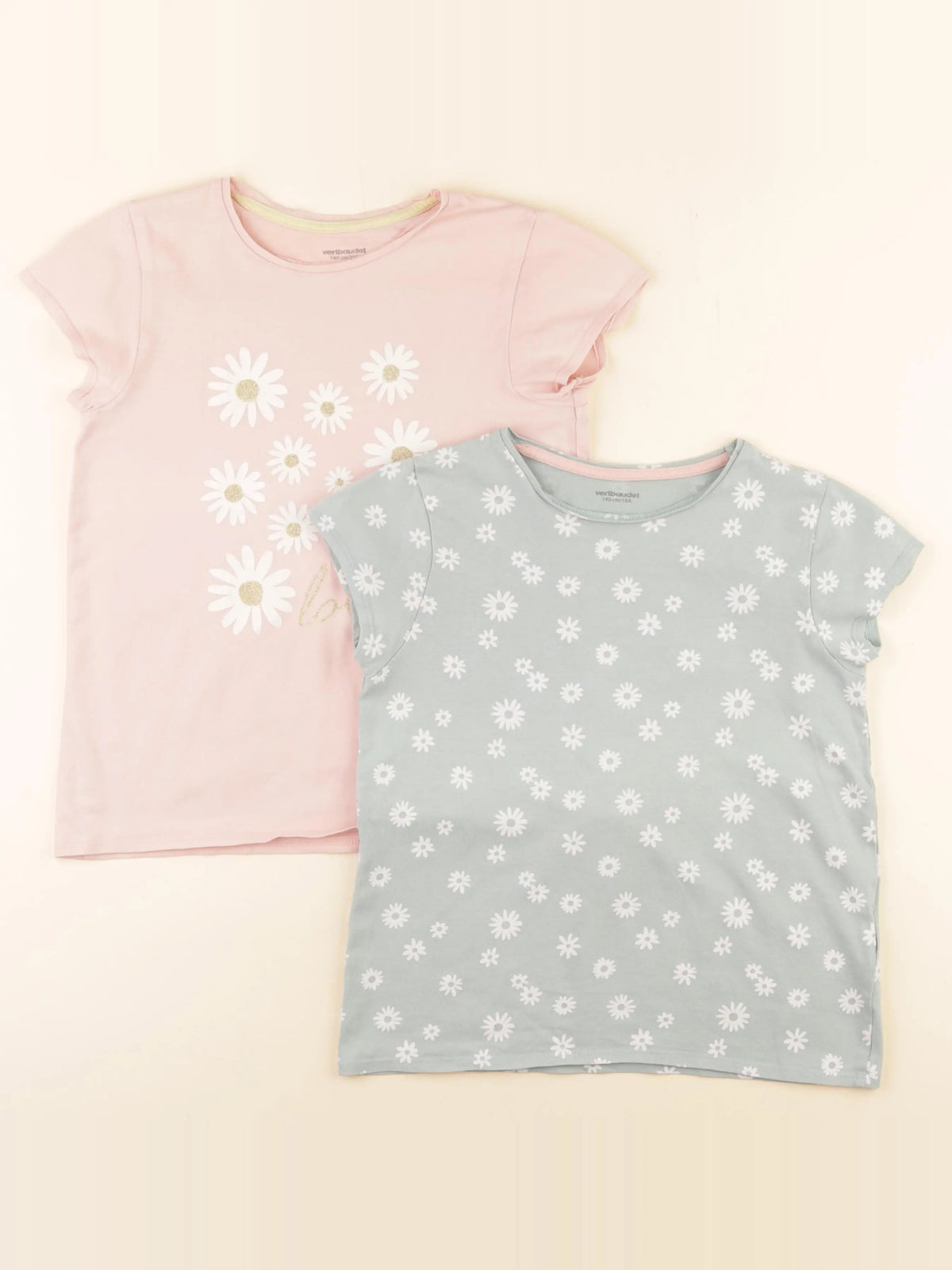 Vertbaudet - lot de 2 tee-shirts vert, rose - 10 ans