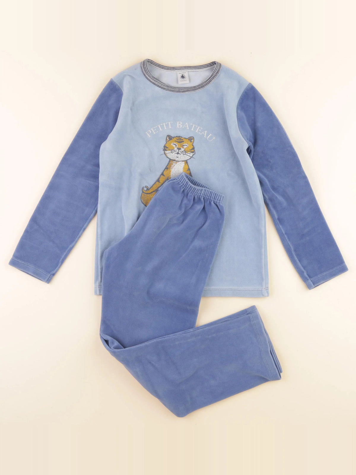 Petit Bateau - pyjama velours bleu - 10 ans