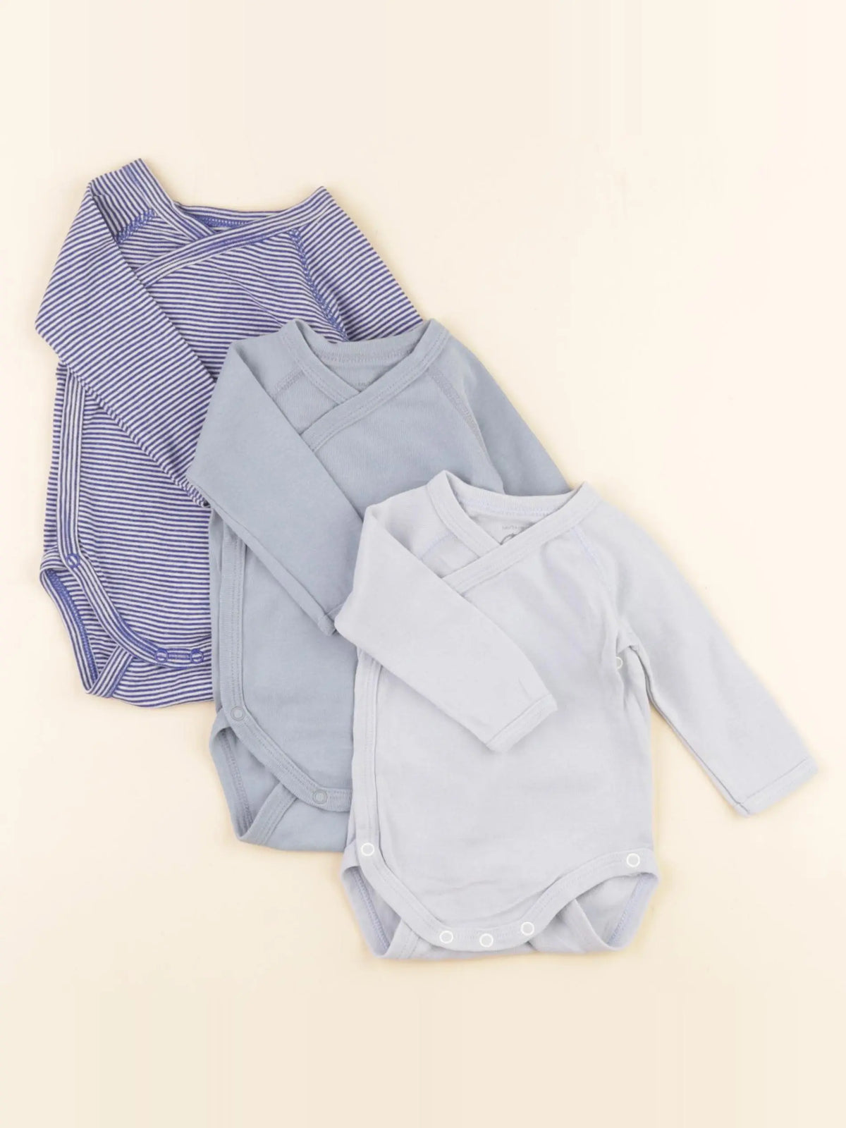 Petit Bateau - lot de 3 bodies en coton bleu - 0 mois