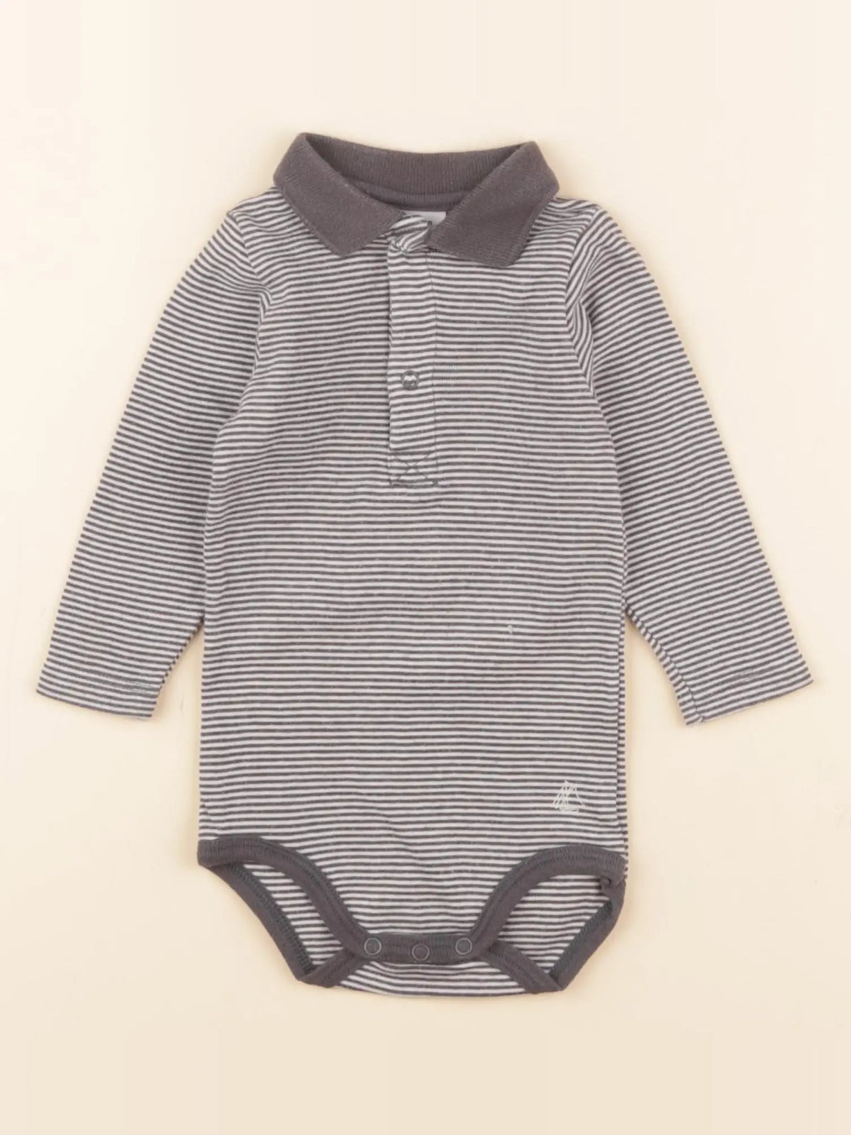 Petit Bateau - body à col gris - 6 mois