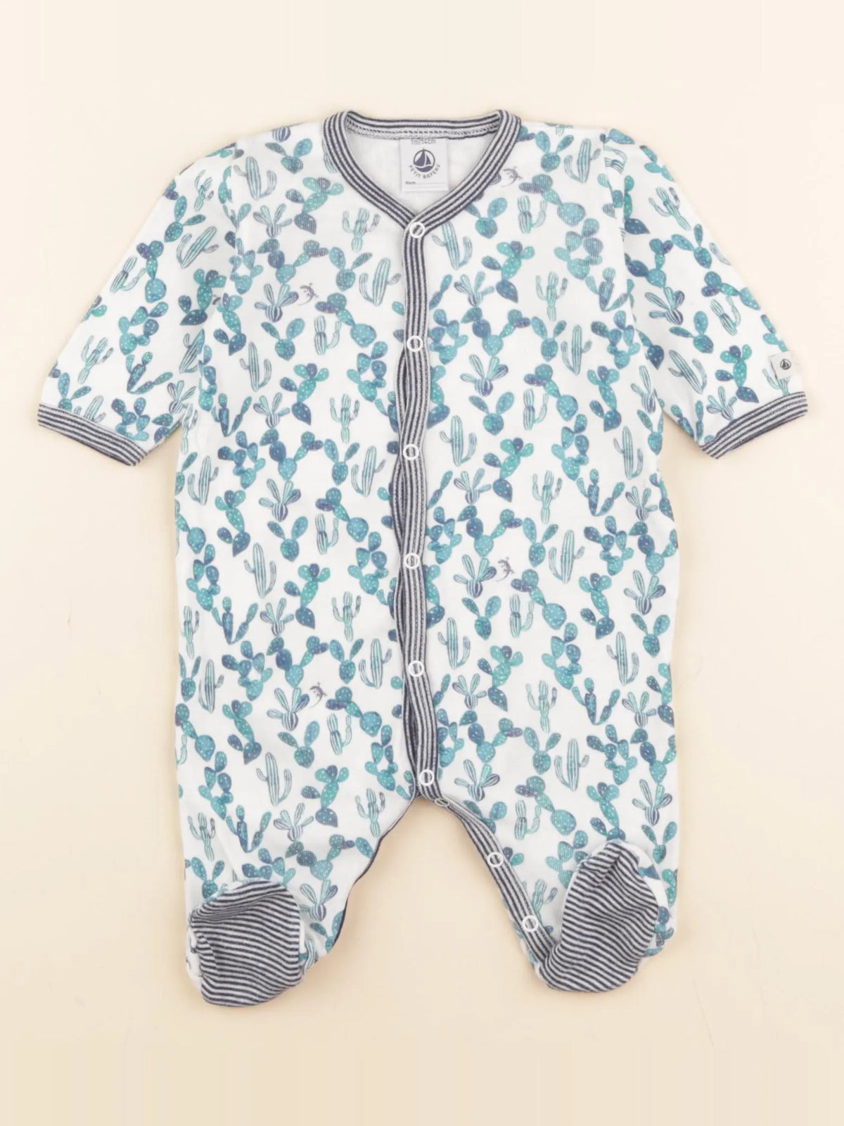 Petit Bateau - pyjama coton bleu, blanc - 1 mois