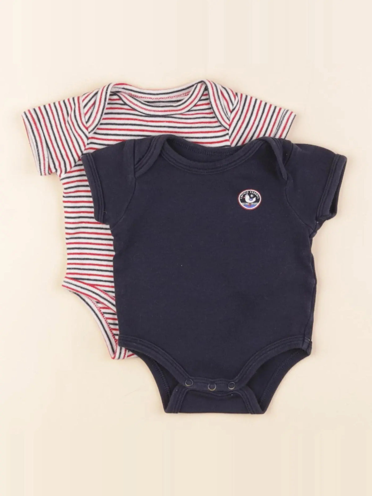 Vertbaudet - lot de 2 bodies en coton bleu, rouge - 1 mois
