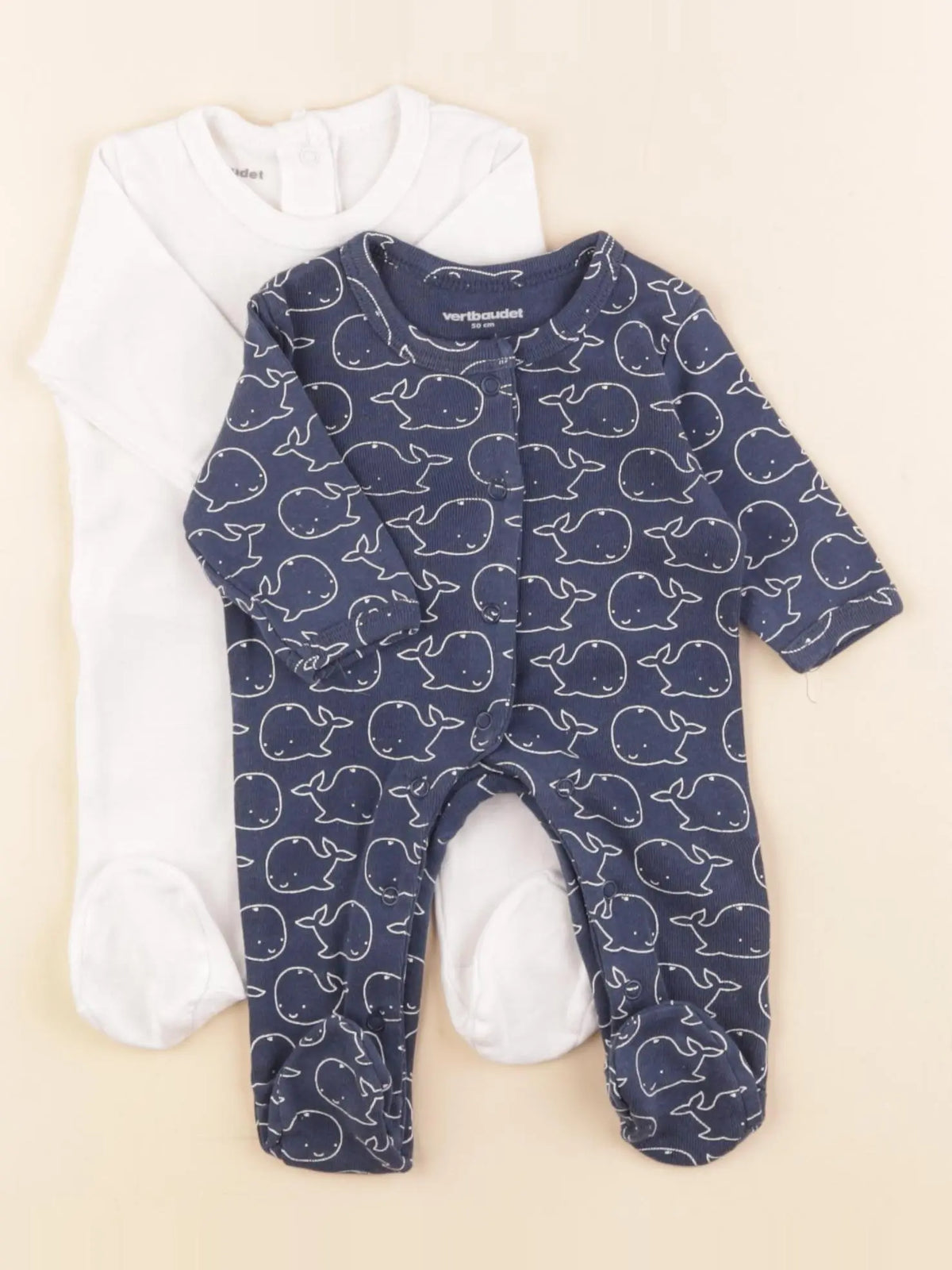 Vertbaudet - lot de 2 pyjamas coton blanc, bleu - 0 mois