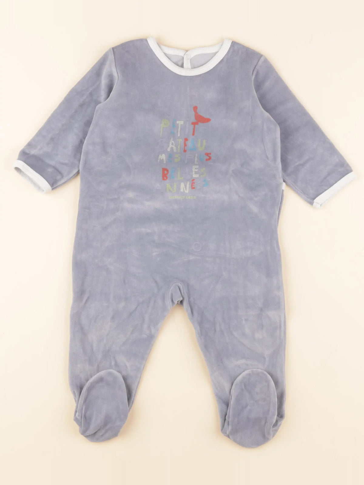 Petit Bateau - pyjama velours bleu - 12 mois