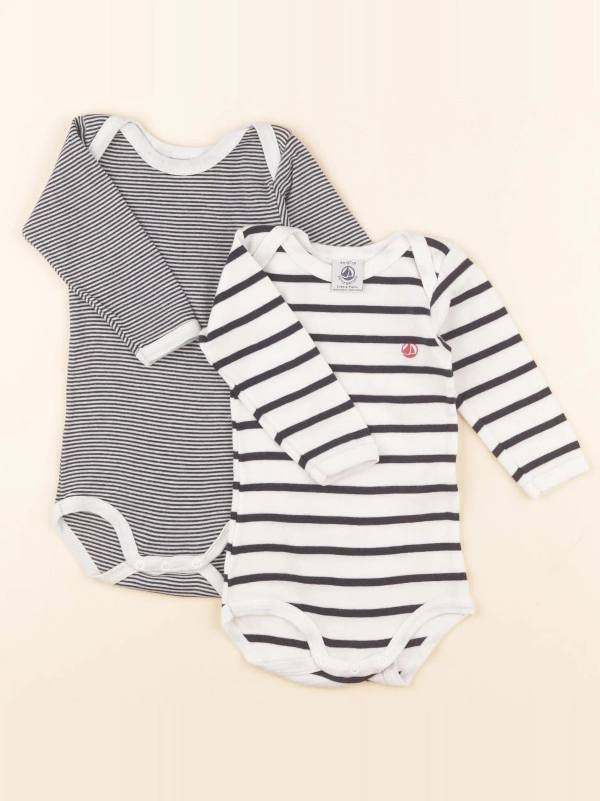 Petit Bateau - lot de 2 bodies en coton blanc, bleu - 6 mois