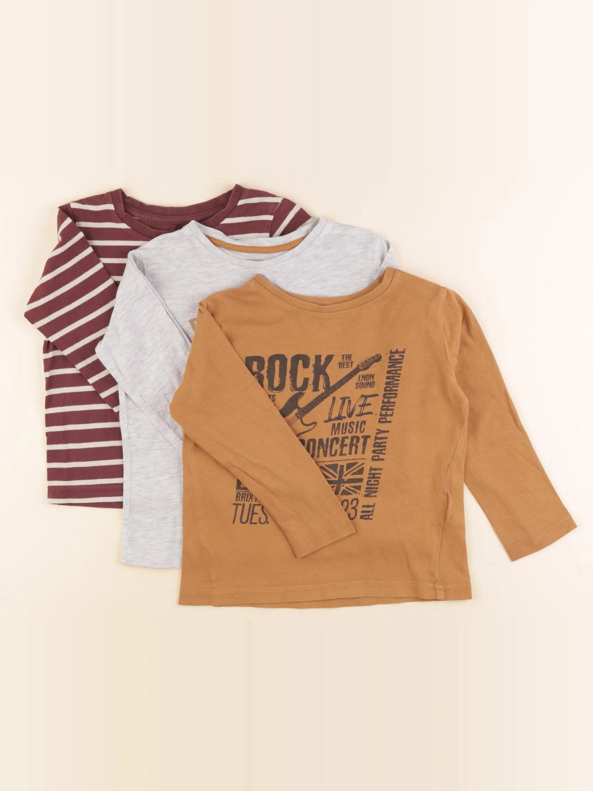 Vertbaudet - lot de 3 tee-shirts marron, gris - 3 ans