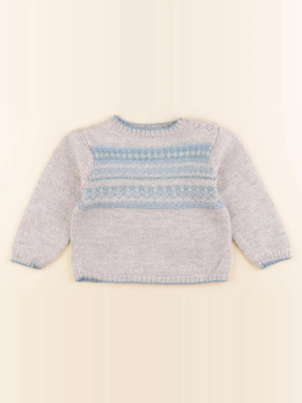 Bonpoint - pull gris, bleu - 2 ans