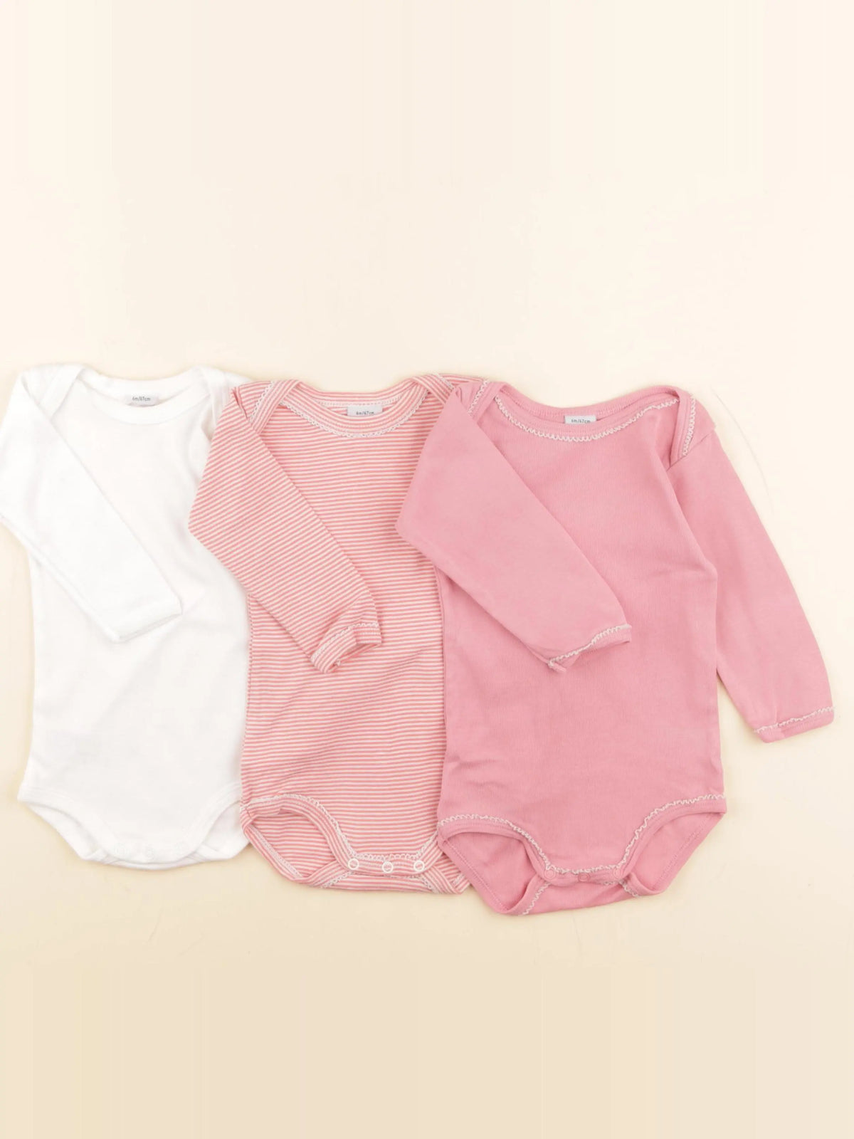 Petit Bateau - lot de 3 bodies en coton blanc, rose - 6 mois
