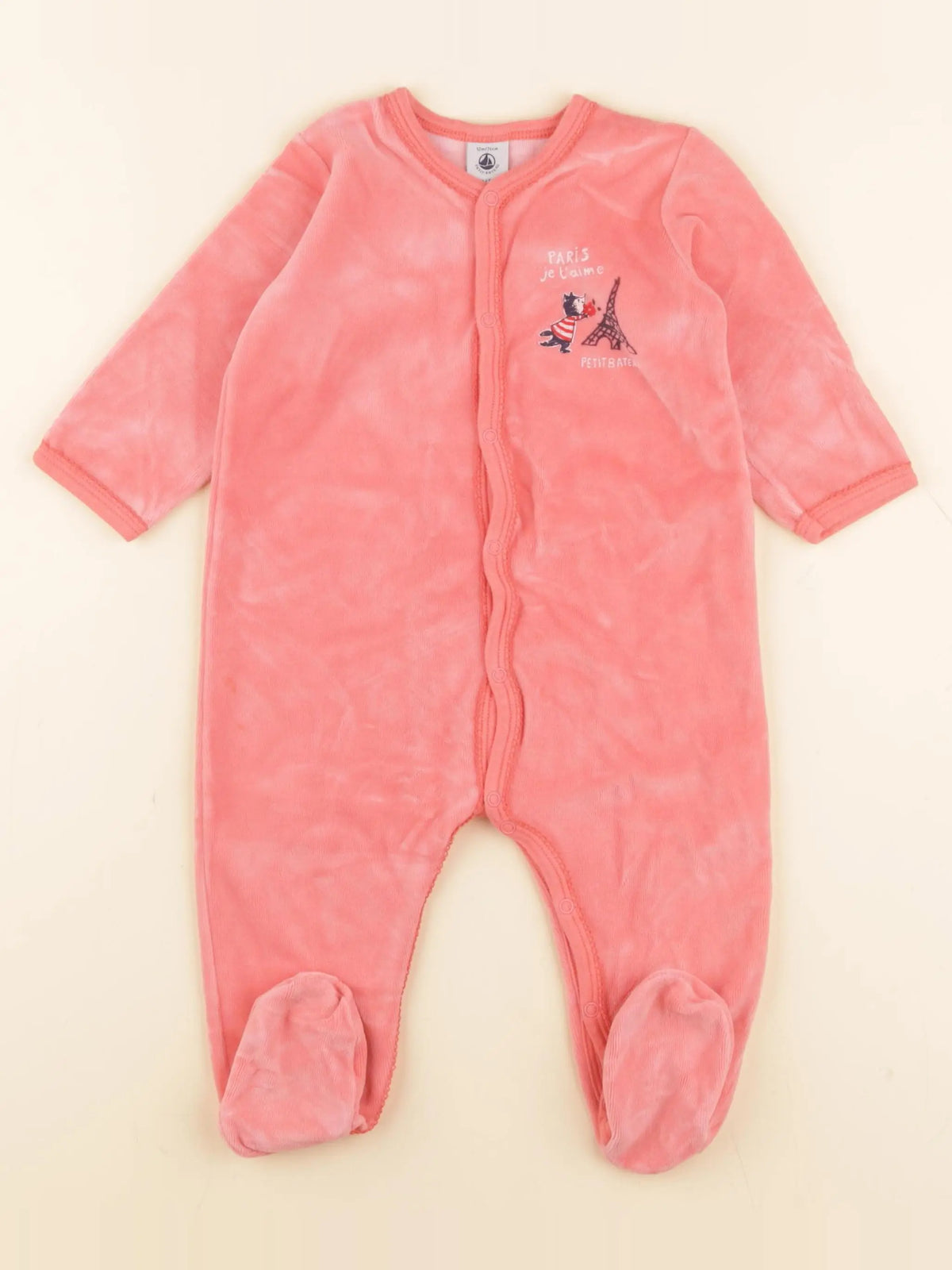 Petit Bateau - pyjama velours rose - 12 mois