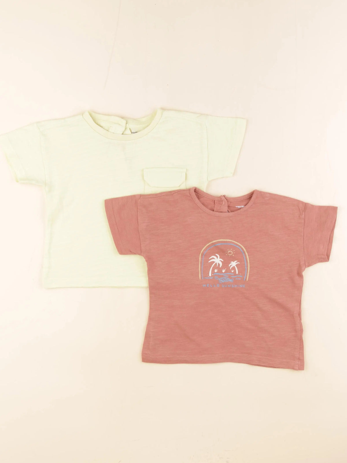 Vertbaudet - lot de 2 tee-shirts marron, jaune - 18 mois