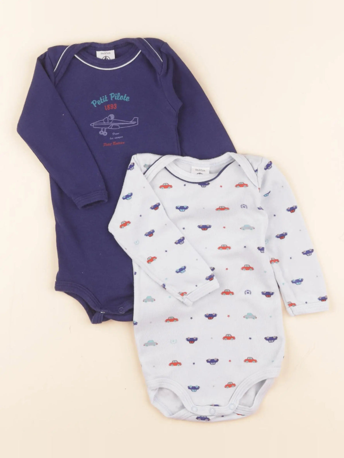 Petit Bateau - lot de 2 bodies en coton bleu - 6 mois