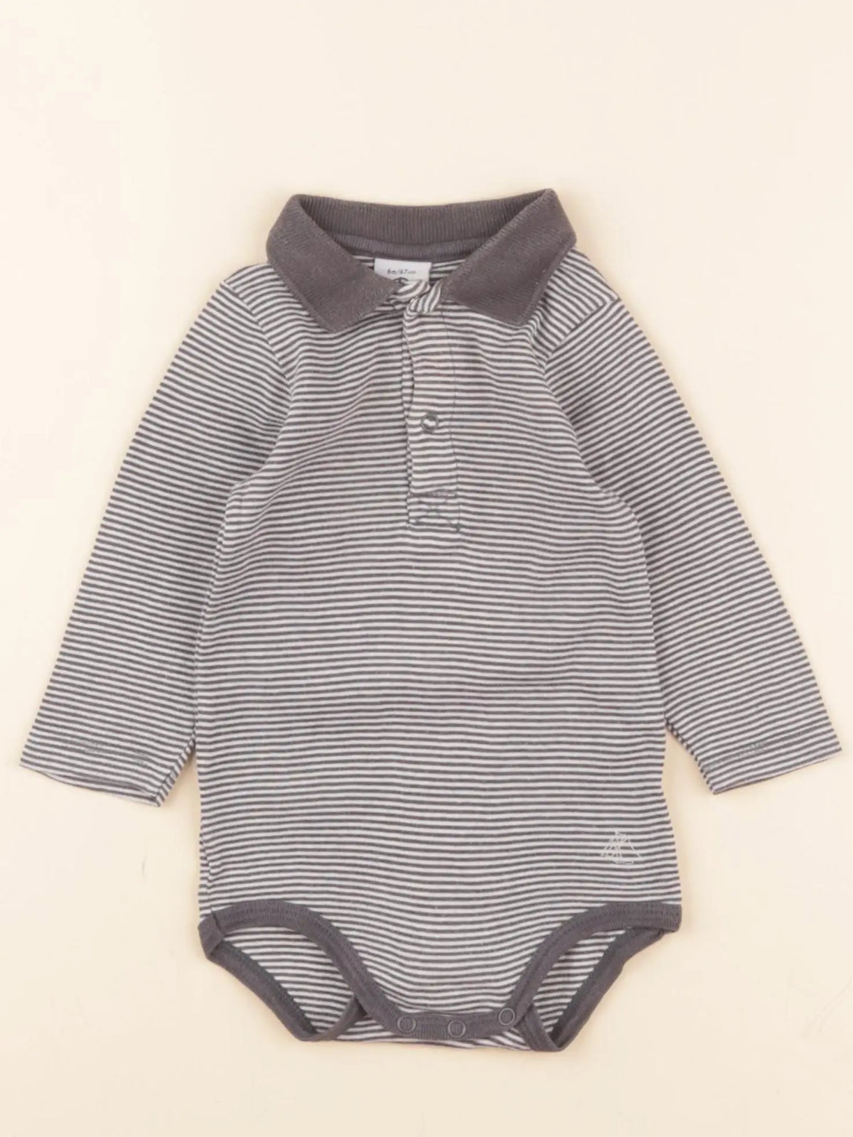 Petit Bateau - body à col blanc, gris - 6 mois