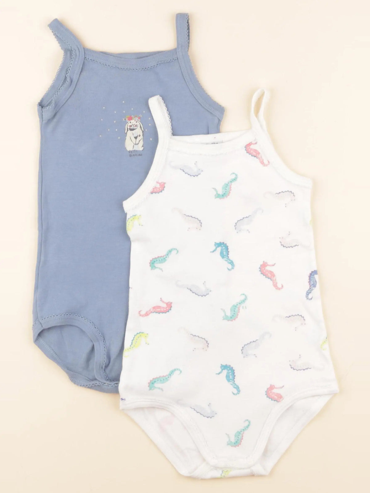 Petit Bateau - lot de 2 bodies en coton blanc, bleu - 36 mois