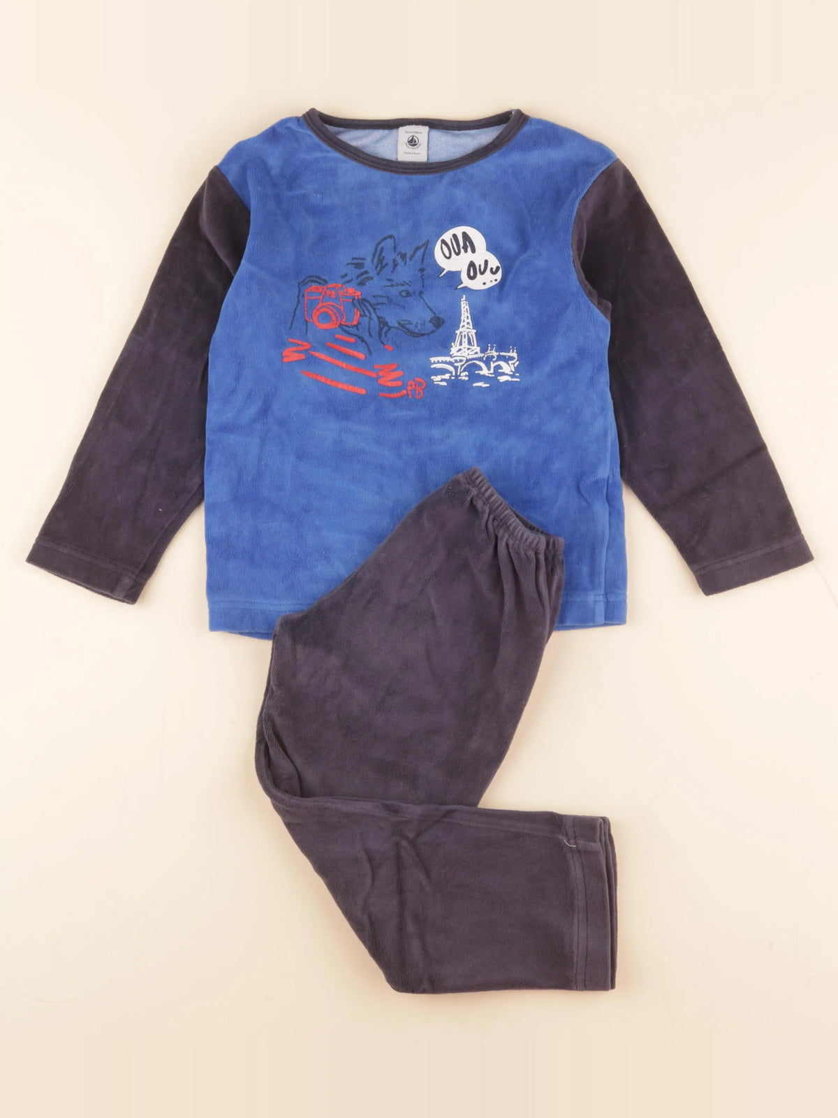 Petit Bateau - pyjama velours bleu - 5 ans