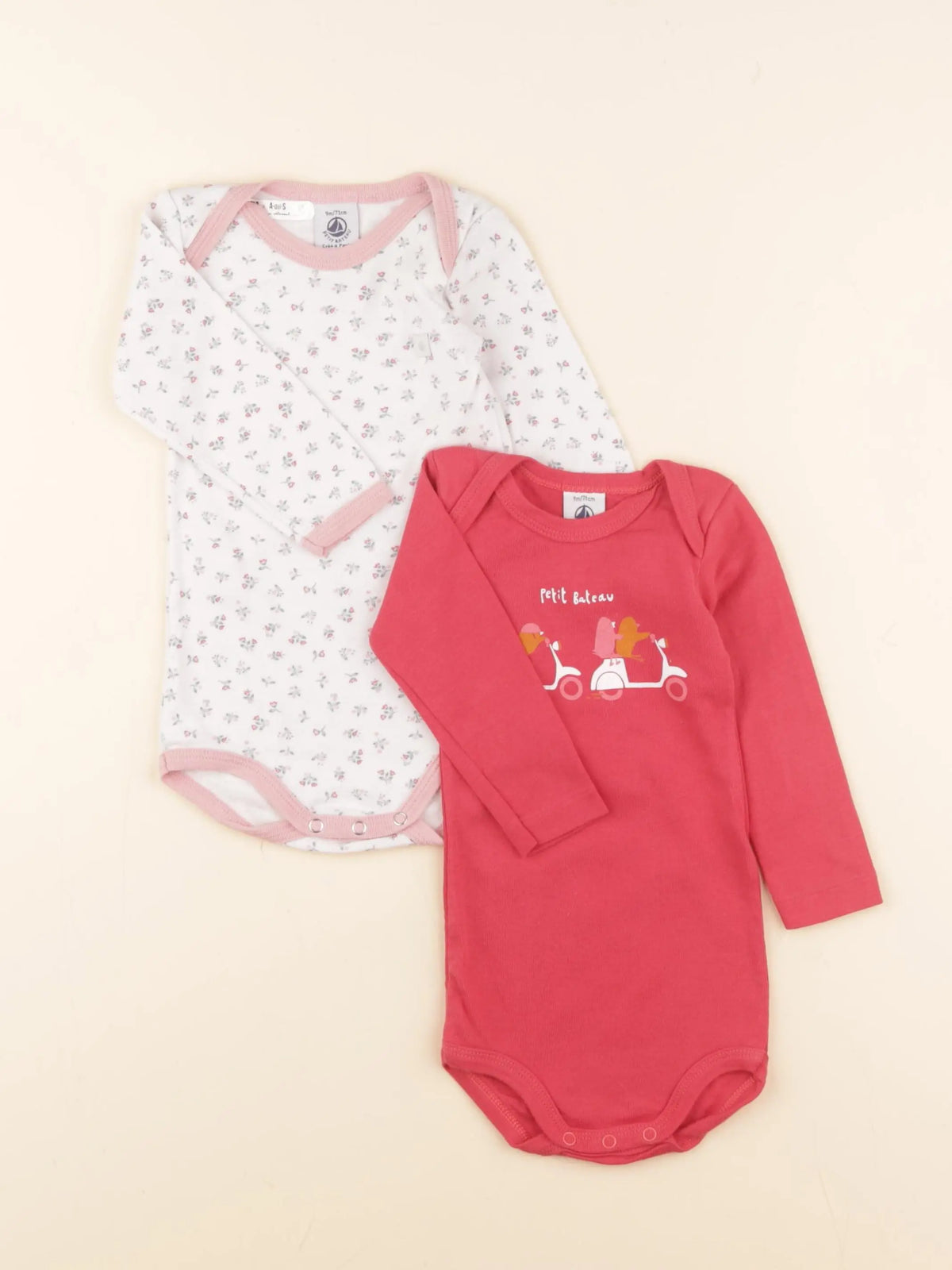 Petit Bateau - lot de 2 bodies en coton rose - 9 mois