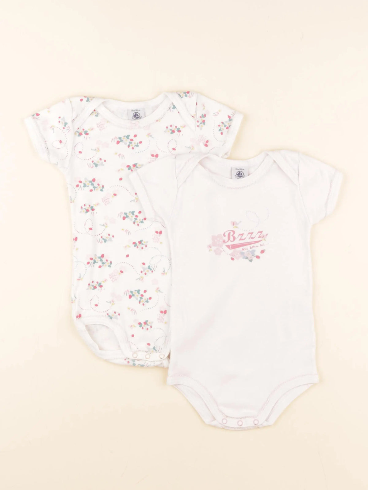 Petit Bateau - lot de 2 bodies en coton rose - 18 mois