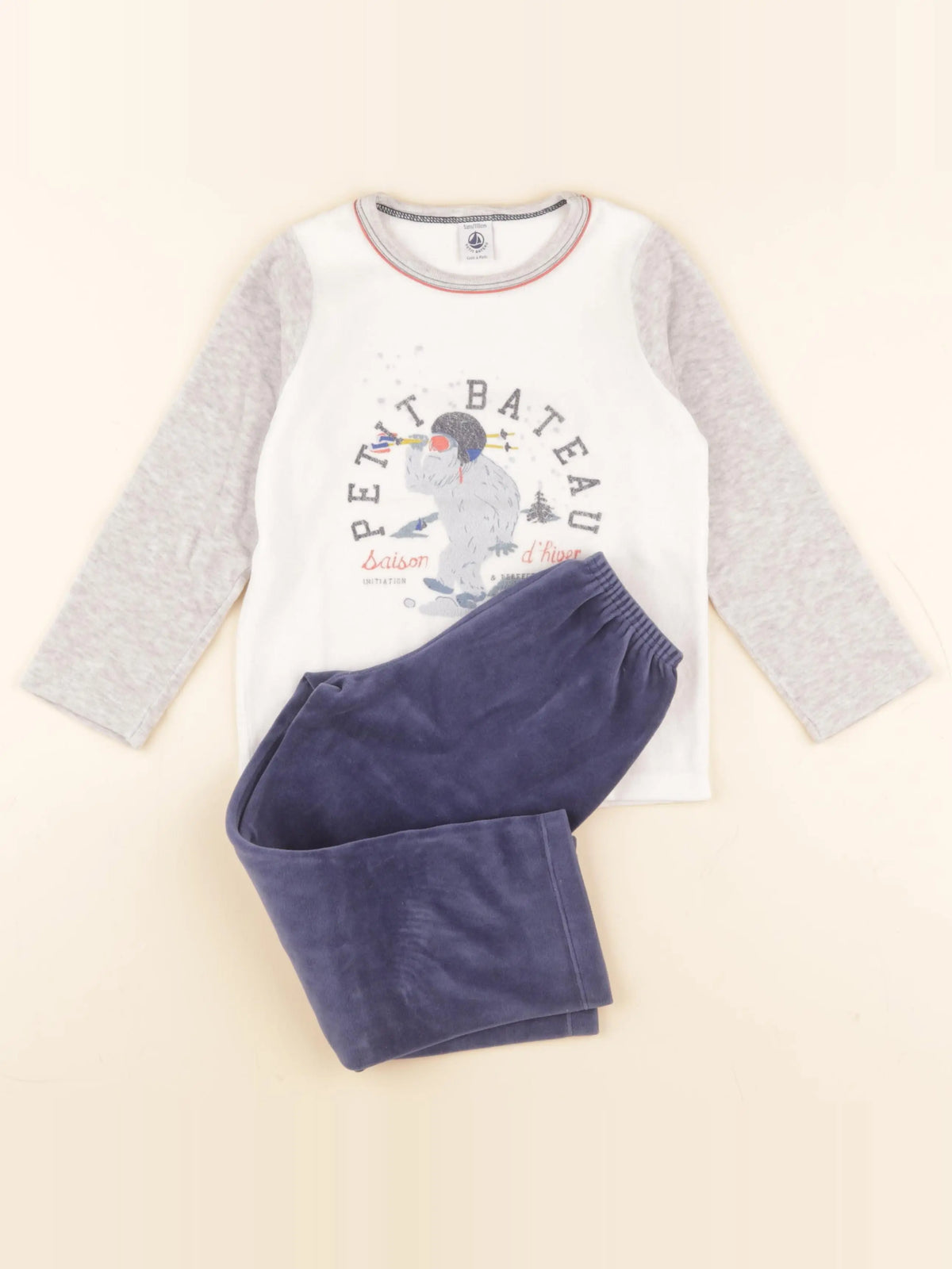 Petit Bateau - pyjama velours bleu, gris - 5 ans