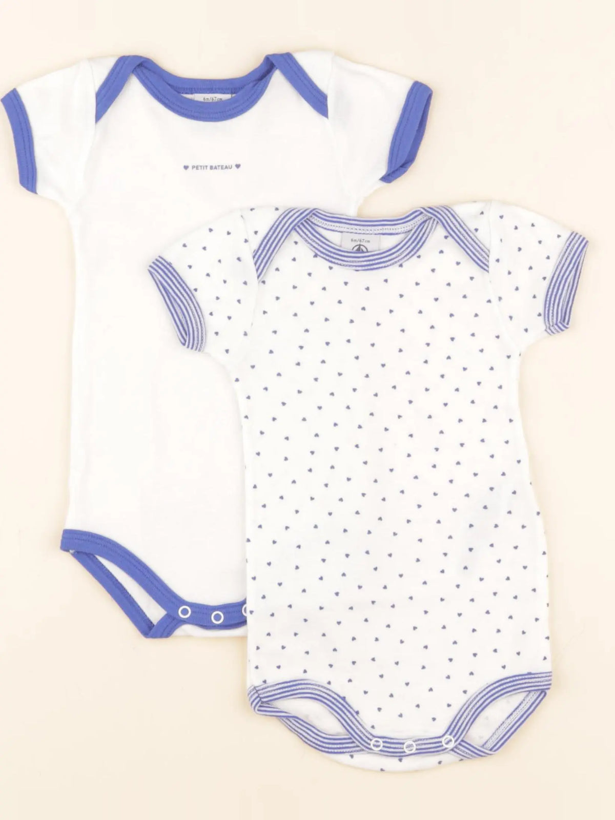 Petit Bateau - lot de 2 bodies en coton bleu, blanc - 6 mois