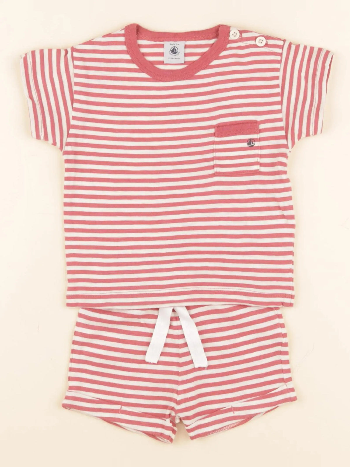 Petit Bateau - ensemble beige, rouge - 6 mois