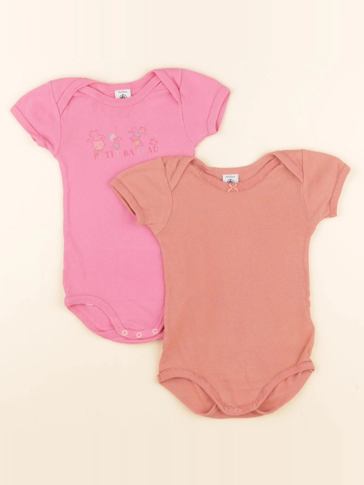 Petit Bateau - lot de 2 bodies en coton rose - 18 mois