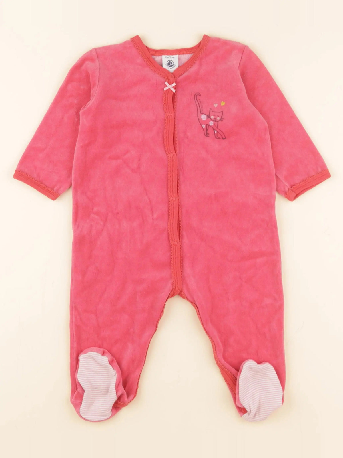 Petit Bateau - pyjama velours rose - 12 mois