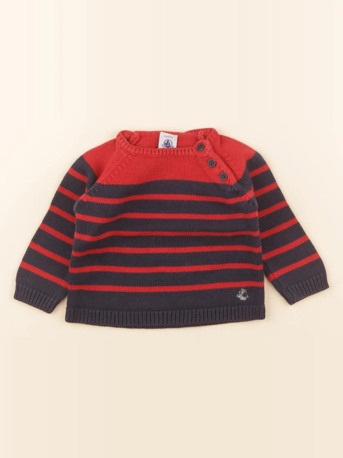 Petit Bateau - pull bleu, rouge - 6 mois