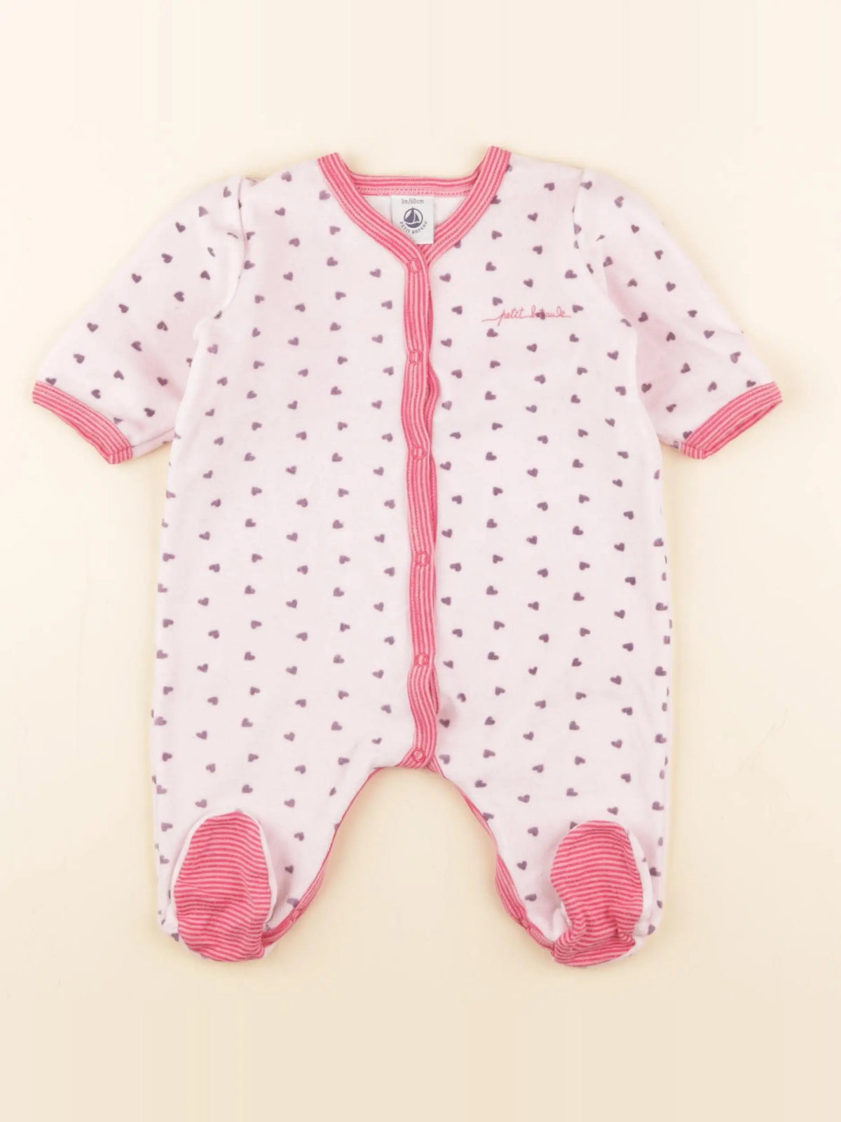 Petit Bateau - pyjama velours rose - 3 mois